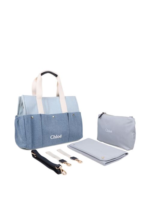 Borsa fasciatoio Chloé Kids in denim blu con logo Chloe' Kids | C20943Z10